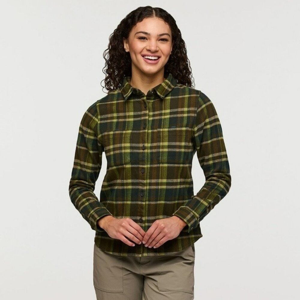 Cotopaxi Mero Organic Flannel Blouse Woods Plaid Womens S Button-Up Shirt Green
